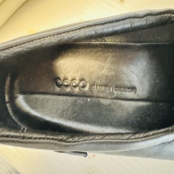 ECCO Shoes Womens 11 Black Leather Loafer Sneakers Soft 7 Woven Slip On Comfort - Picture 11 of 13